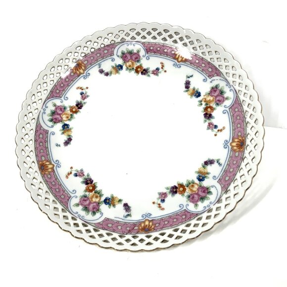 Ca 1920 Schumann Bavaria Dresden Plate Reticulated, Scalloped and Gold Leaf Edge - Picture 6 of 10